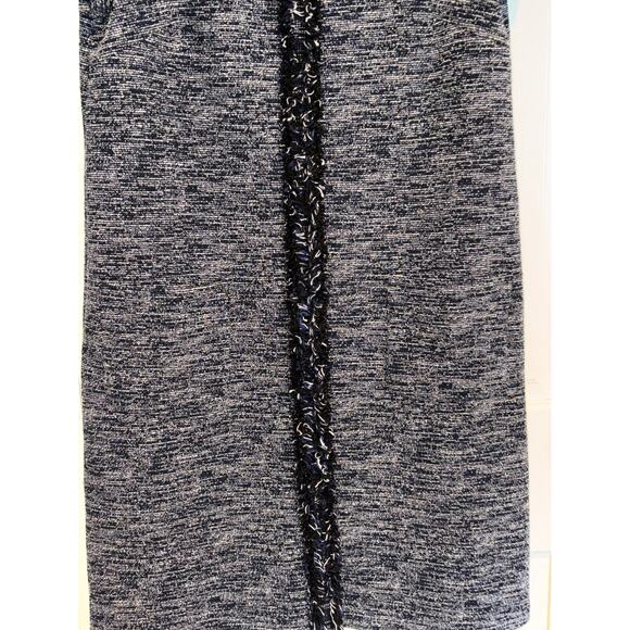Adrianna Papell Navy Tweed Shift Dress 8 Short Sleeve Fringe Knee-Length - Picture 5 of 9